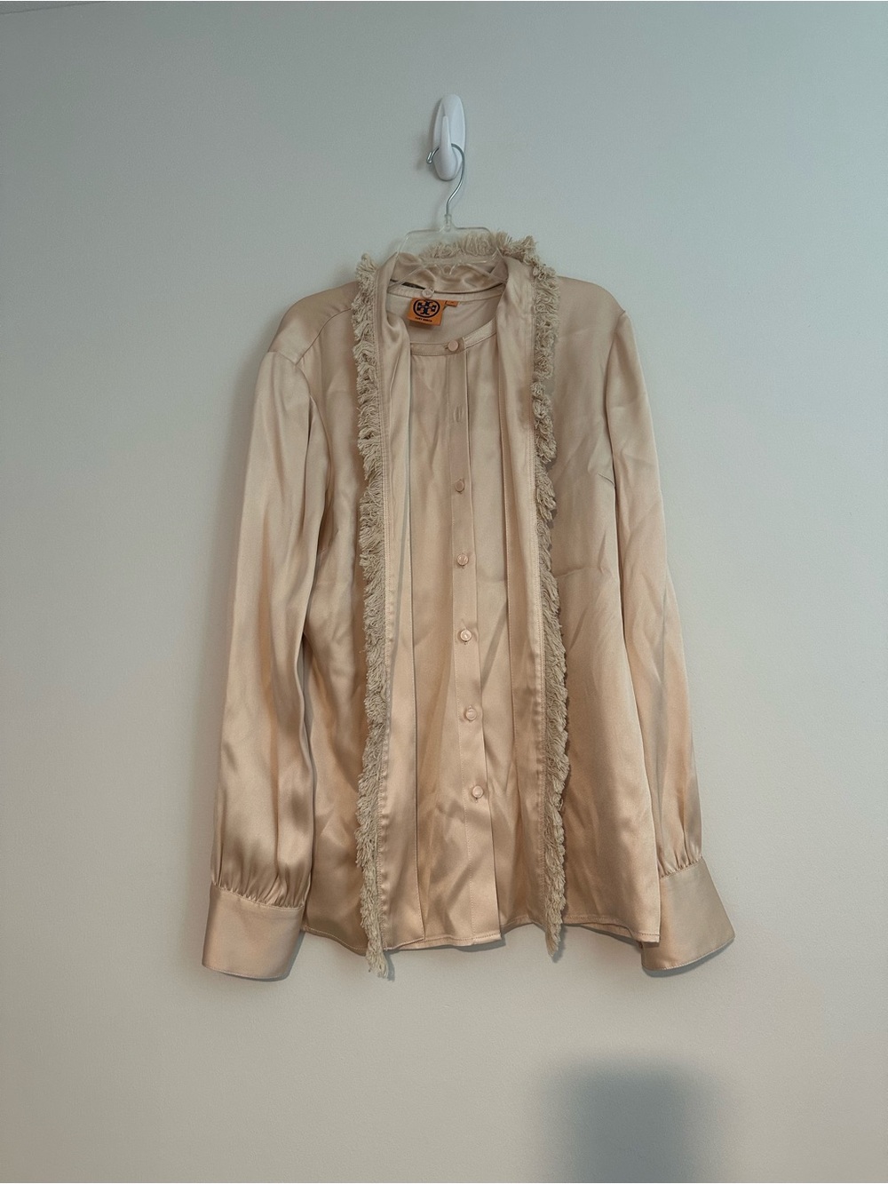blush tory burch silk blouse with removable scarf
